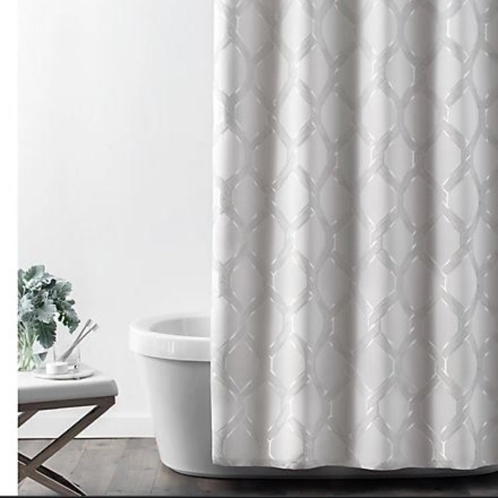 Croscill Gwynn Fabric Shower Curtain Silver Gray Geometric Design Bathroom Decor